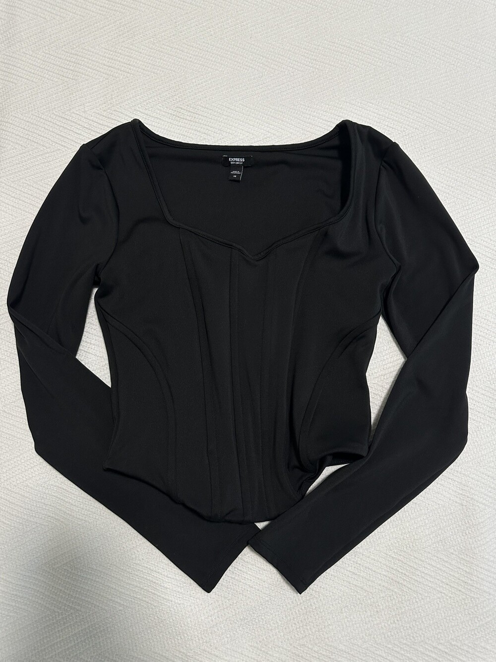 Express Womens Body Contour Black Crop Wired Boning Corset LS Top - XS
